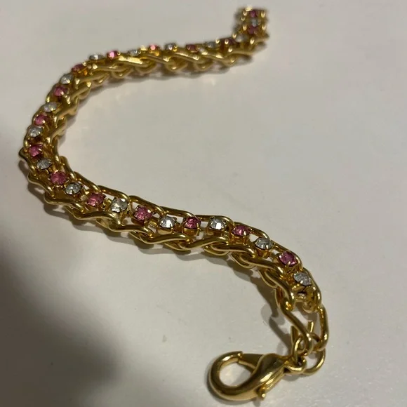 Faux Diamond And Tourmaline Gold Bracelet Costume jewelry. - Picture 1 of 9